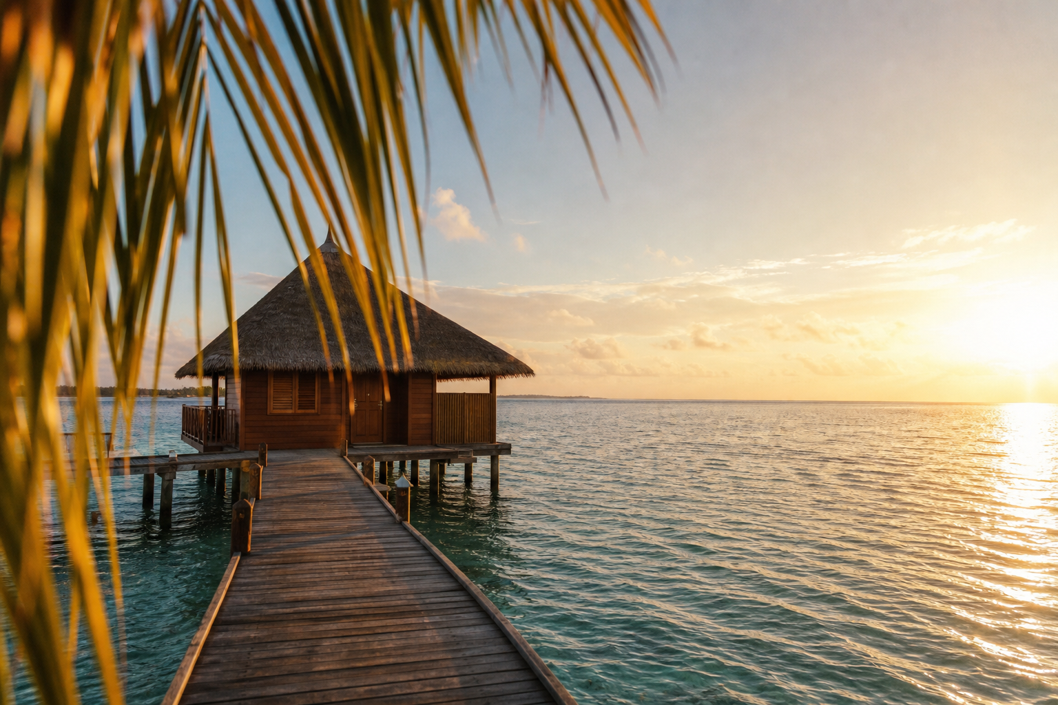 Atollo delle Maldive al tramonto